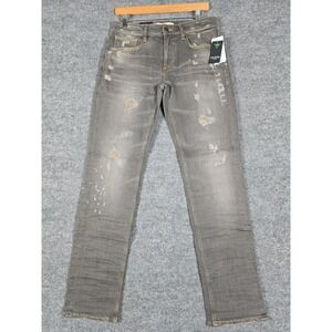 NWT GUESS Mens Angels Denim Jeans Breaker Slim Fit Distressed Studded Grey 31x32